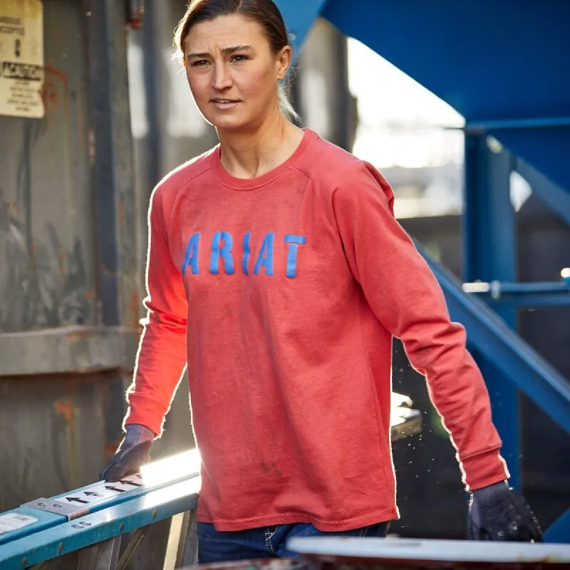 ARIAT WOMENS REBAR COTTON STRONG BLOCK LONG SLEEVE TEE - BAKED APPLE sold by Bridle Path Tack Shop