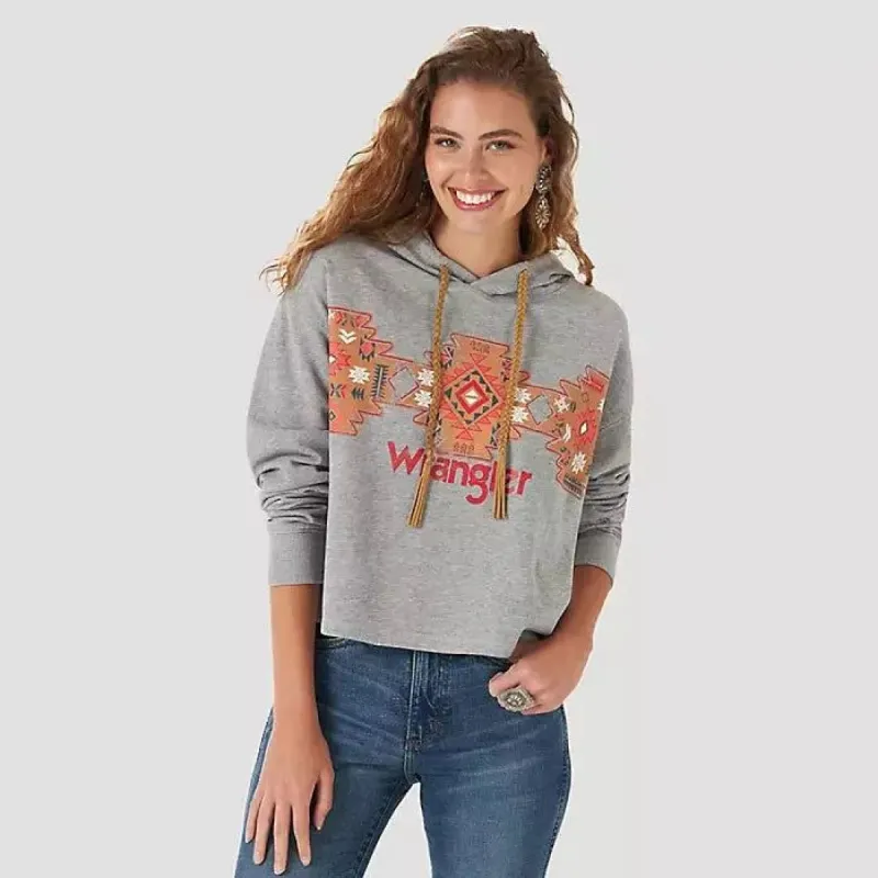 WRANGLER WOMENS SOUTHWESTERN CROPPED PULLOVER HOODIE made by Wrangler