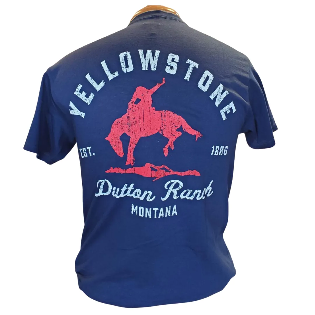 YELLOWSTONE MENS TEE - DUTTON RANCH RED LOGO NAVY sold by Bridle Path Tack Shop