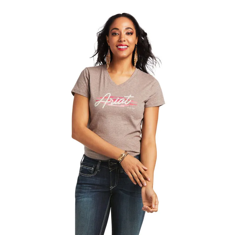 ARIAT WOMENS REAL LOGO SCRIPT TEE - IRON HEATHER sold by Bridle Path Tack Shop
