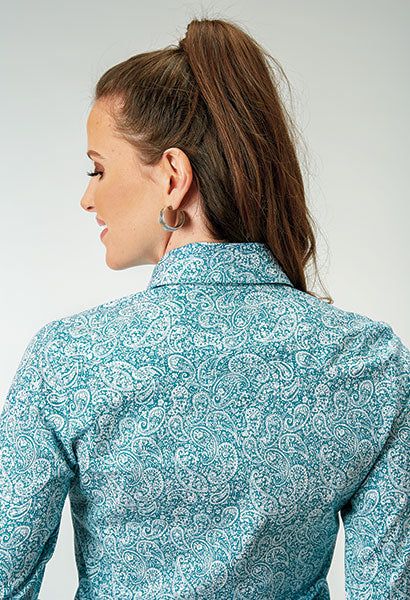 ROPER WOMENS STRETCH POPLIN SHIRT - TEAL PAISLEY sold by Bridle Path Tack Shop product image thumbnail 2