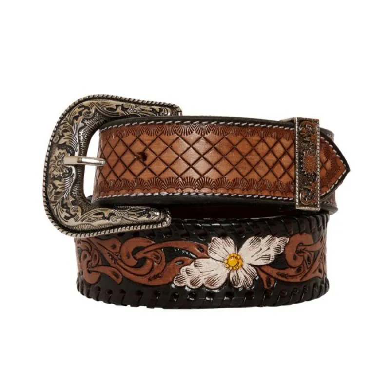 MYRA CHECKERED BROWN HAND TOOLED LEATHER BELT sold by Bridle Path Tack Shop