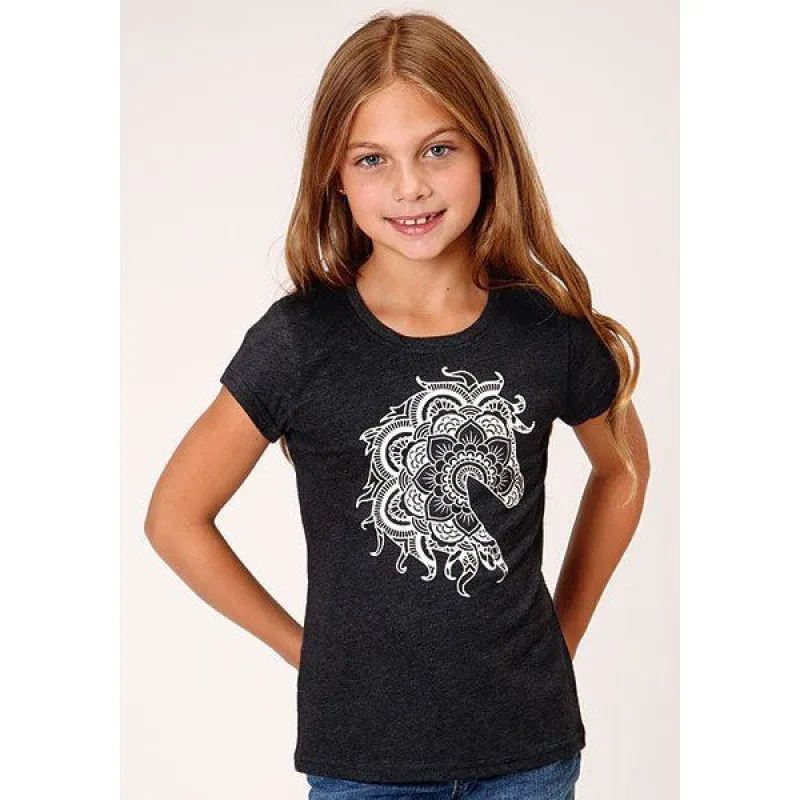 ROPER GIRLS HORSE PRINT TEE - GREY sold by Bridle Path Tack Shop