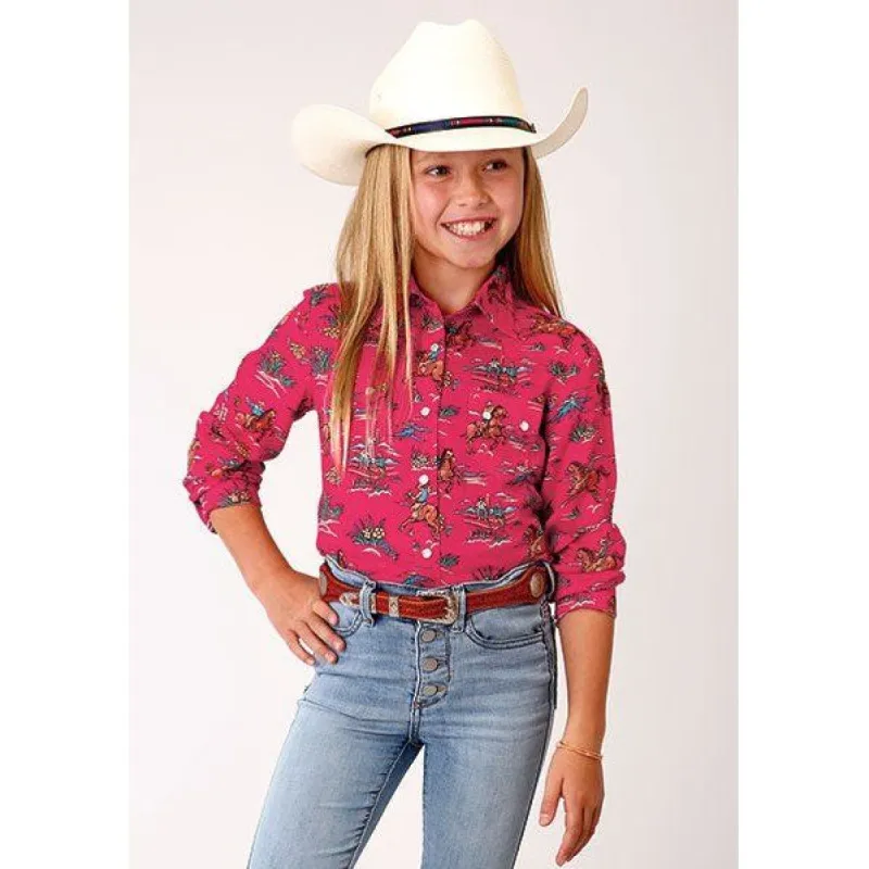 ROPER GIRLS RED WESTERN PRINT RAYON SHIRT sold by Bridle Path Tack Shop