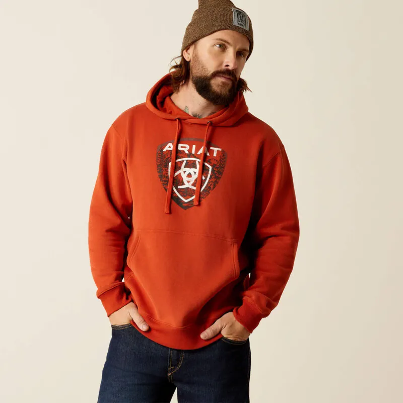 ARIAT MENS FOREST BADGE HOODIE - DARK ORANGE sold by Bridle Path Tack Shop
