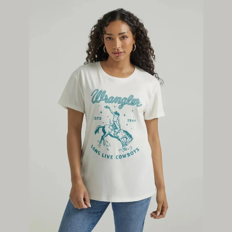 WRANGLER WOMENS GRAPHIC BOYFRIEND TEE - MARSHMELLOW sold by Bridle Path Tack Shop