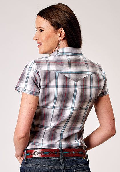 ROPER WOMENS SHORT SLEEVE GRAY CLOUD PLAID SHIRT sold by Bridle Path Tack Shop product image thumbnail 2
