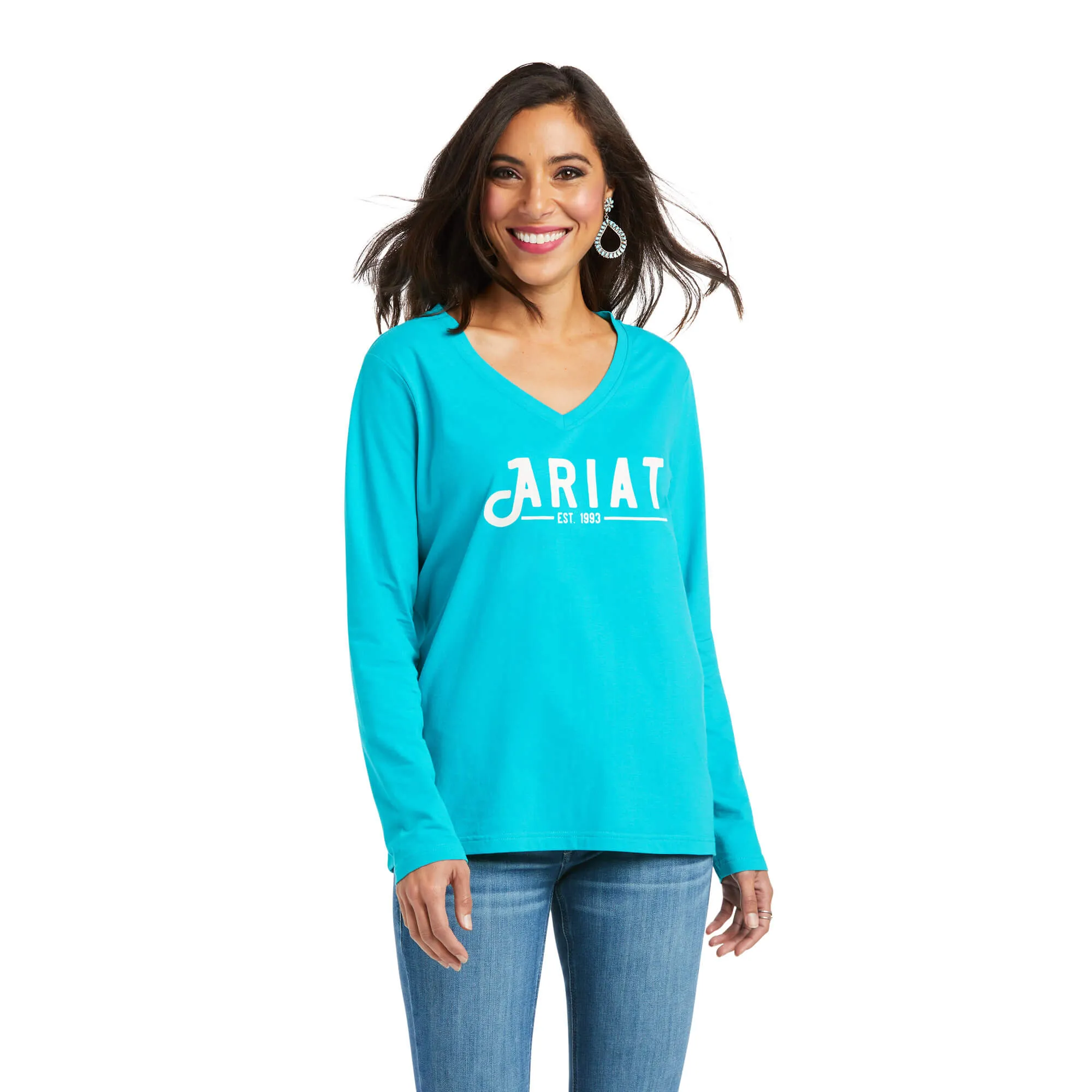 ARIAT REAL RELAXED FIT LONG SLEEVE LOGO TEE sold by Bridle Path Tack Shop