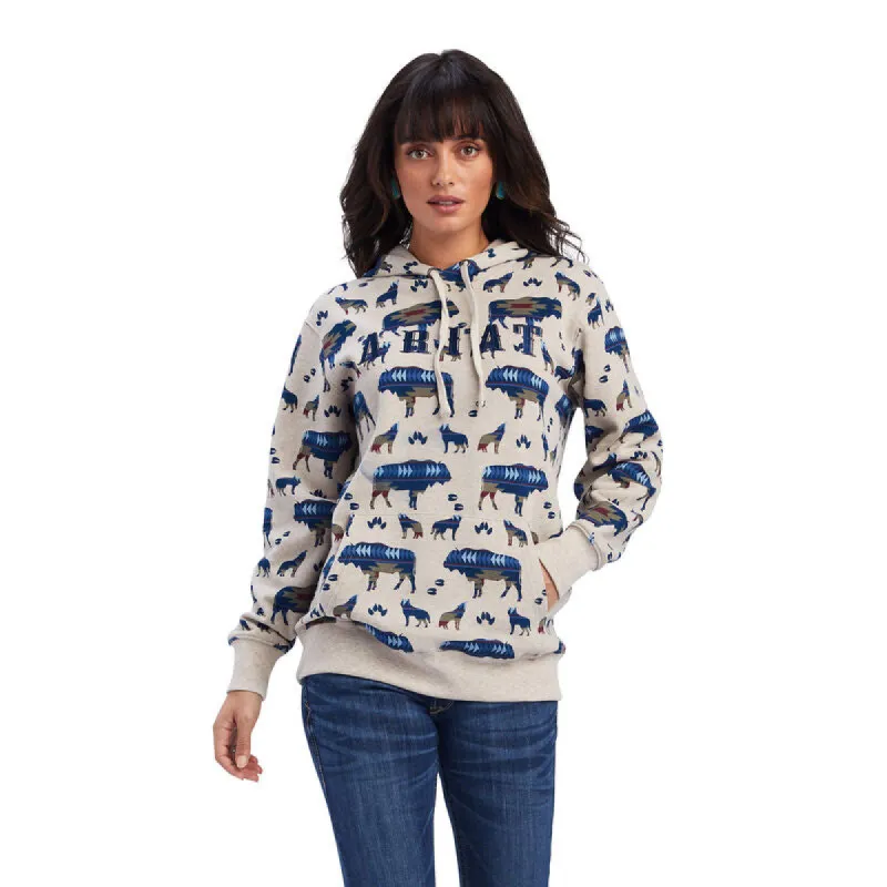 ARIAT WOMENS REAL ALLOVER PRINT HOODIE - BUFFALO BORDER sold by Bridle Path Tack Shop