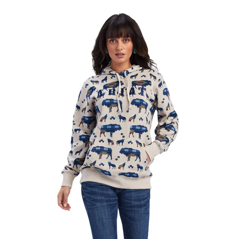 ARIAT WOMENS REAL ALLOVER PRINT HOODIE - BUFFALO BORDER sold by Bridle Path Tack Shop