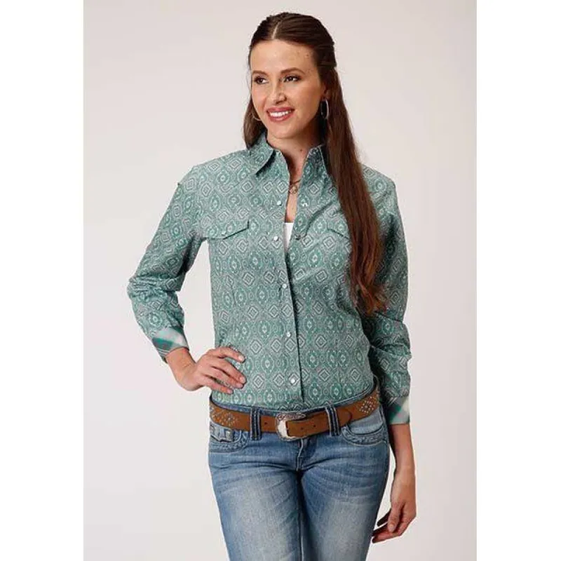 ROPER WOMENS GREEN PRINT SHIRT sold by Bridle Path Tack Shop