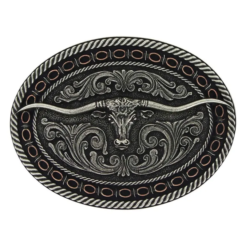 MONTANA ATTITUDE BUCKLE - ROUND BARBED LONGHORN sold by Bridle Path Tack Shop