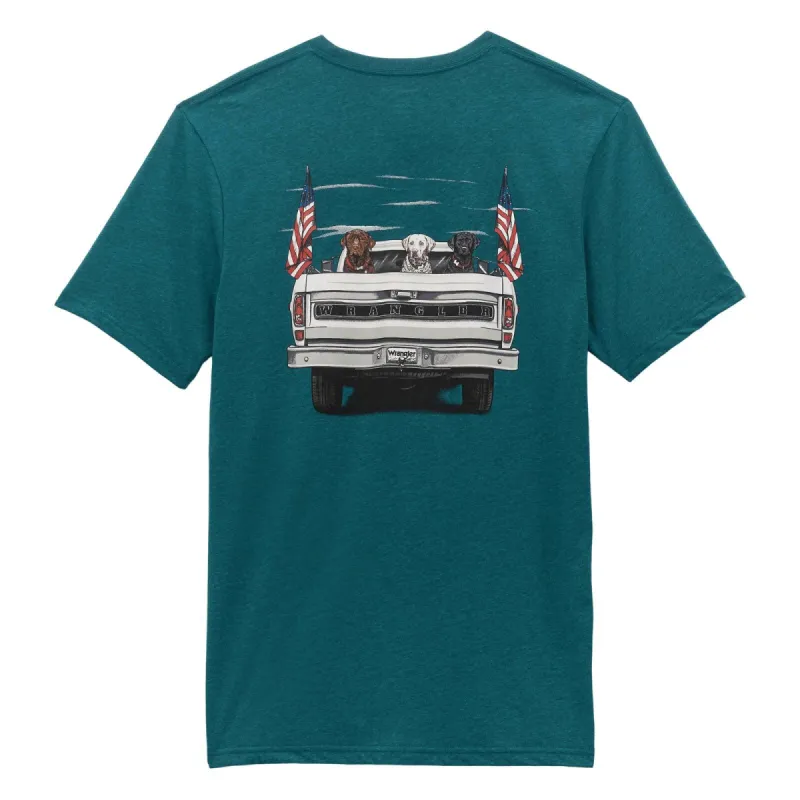 WRANGLER MENS TEE - CYAN PEPPER HEATHER sold by Bridle Path Tack Shop