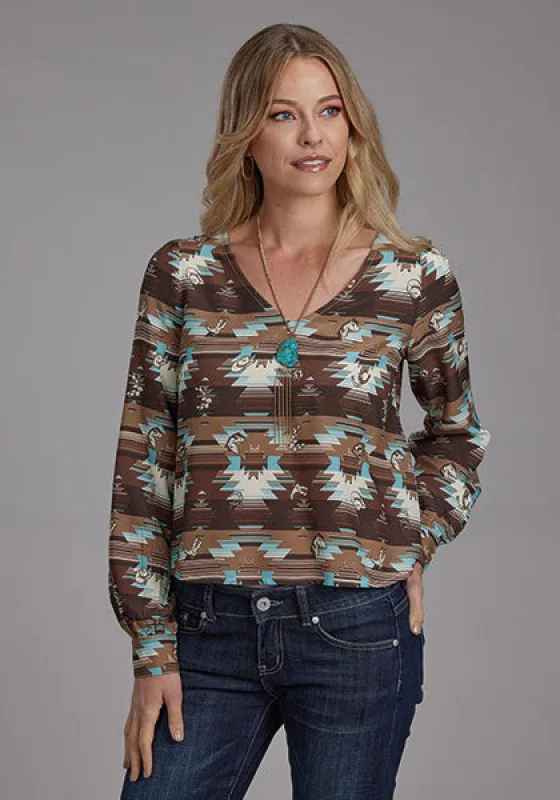 ROPER WOMENS LONG SLEEVE AZTEC PRINT SHIRT sold by Bridle Path Tack Shop