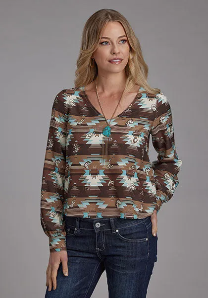 ROPER WOMENS LONG SLEEVE AZTEC PRINT SHIRT sold by Bridle Path Tack Shop