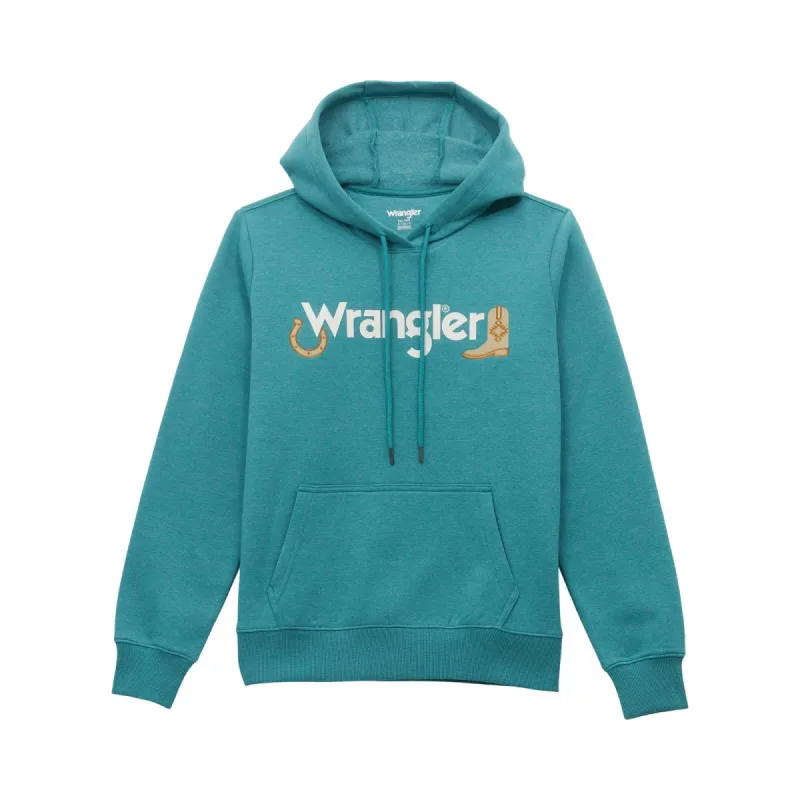 WRANGLER WOMENS GRAPHIC HOODIE - GREEN-BLUE SLATE sold by Bridle Path Tack Shop