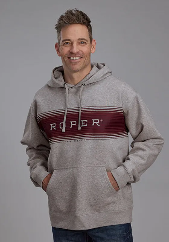 ROPER MENS HOODIE - GREY/BURGUNDY sold by Bridle Path Tack Shop