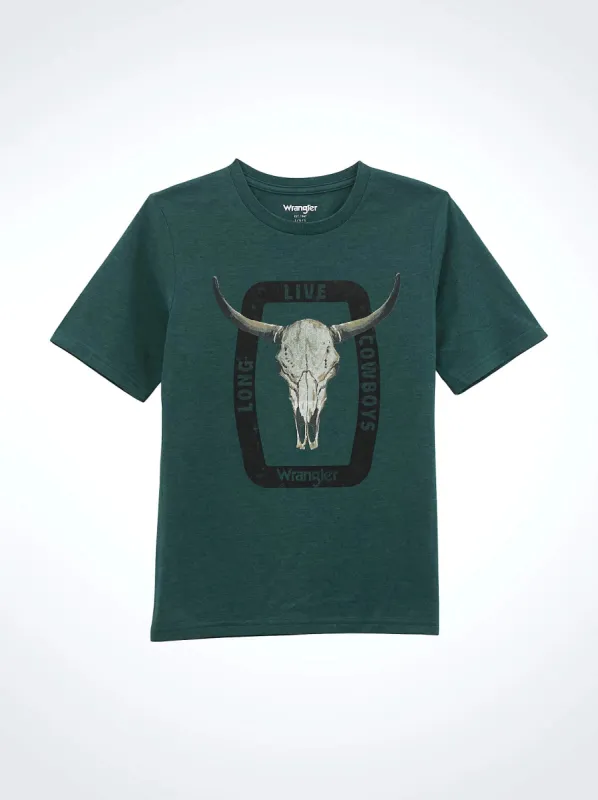 WRANGLER BOYS LOGO GRAPHIC TEE SHIRT - SEA MOSS (Clearance) sold by Bridle Path Tack Shop