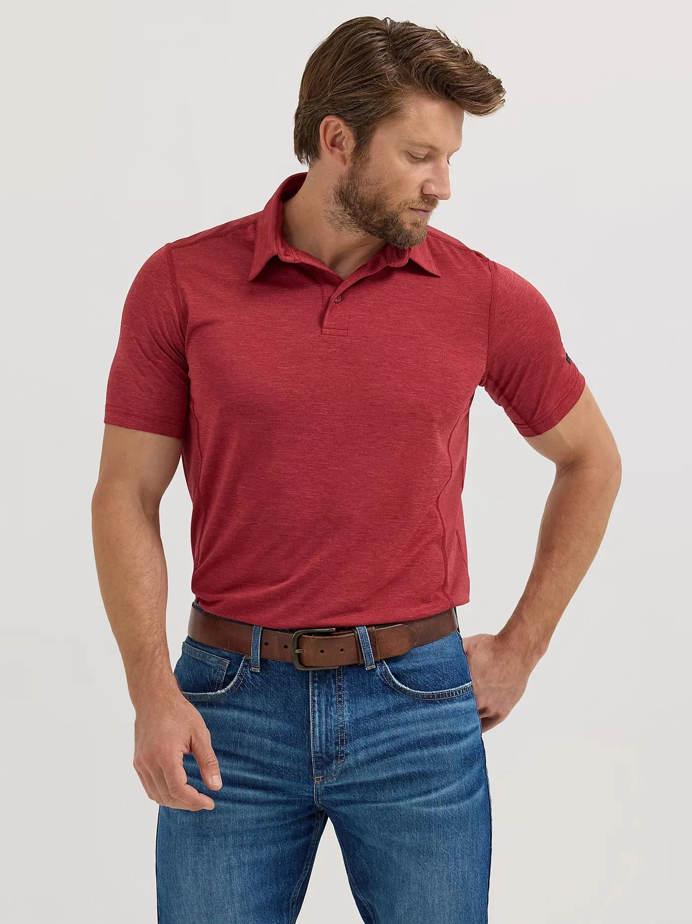 WRANGLER MENS PERFORMANCE POLO SHIRT - RED sold by Bridle Path Tack Shop