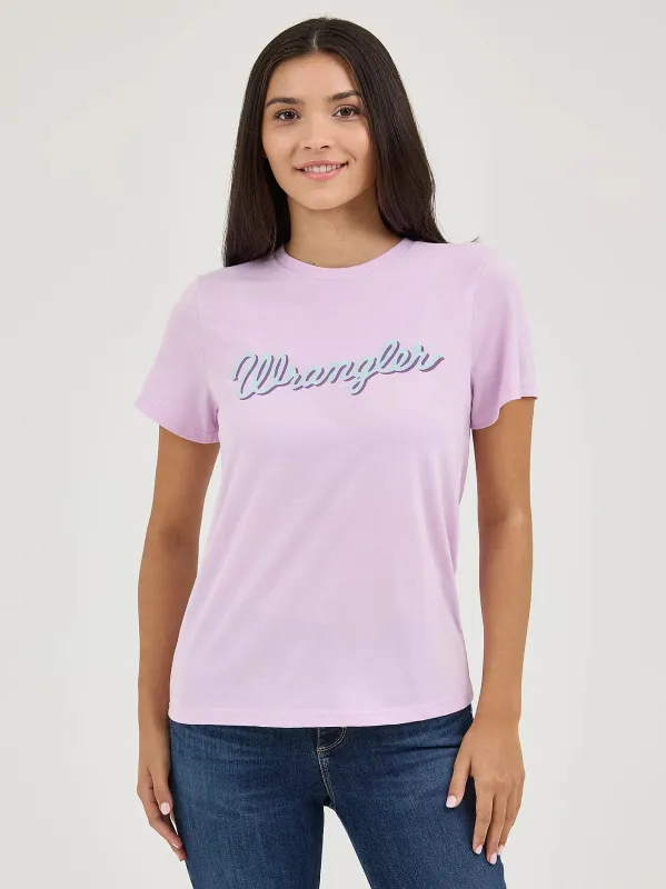 WRANGLER WOMENS KABEL LOGO VIBERANT TEE - ORCHID sold by Bridle Path Tack Shop