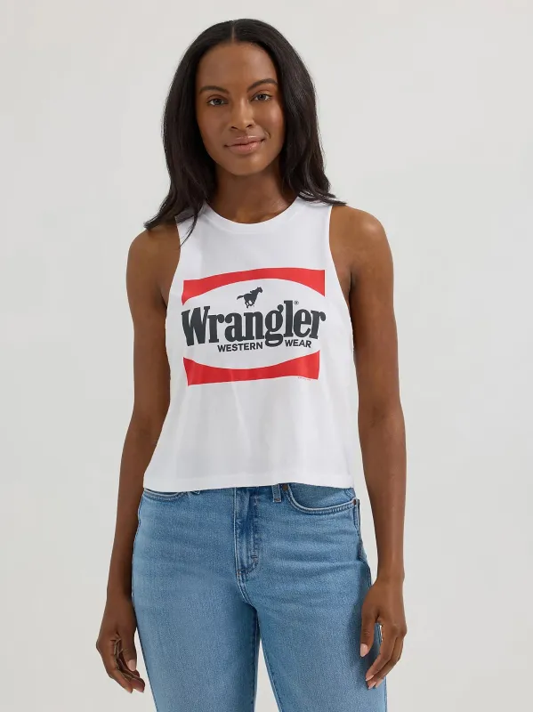 WRANGLER WOMENS FESTIVAL CROP GRAPHIC TANK sold by Bridle Path Tack Shop