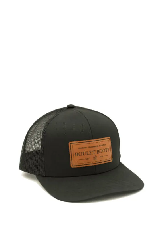 BOULET TRUCKER CAP - BLACK MESH BACK WITH LEATHER LOGO sold by Bridle Path Tack Shop