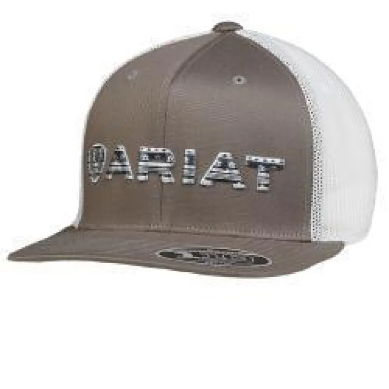 ARIAT MENS FLEXFIT 110 SNAP BACK SOUTHWESTERN PRINT EMBROIDERED - GREY sold by Bridle Path Tack Shop