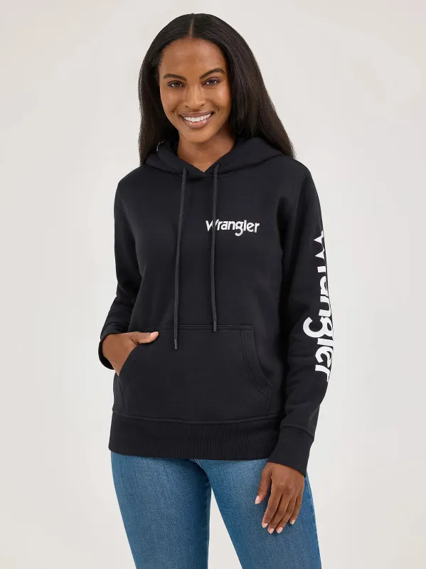 WRANGLER WOMENS RETRO LOGO ARM HOODIE - BLACK sold by Bridle Path Tack Shop