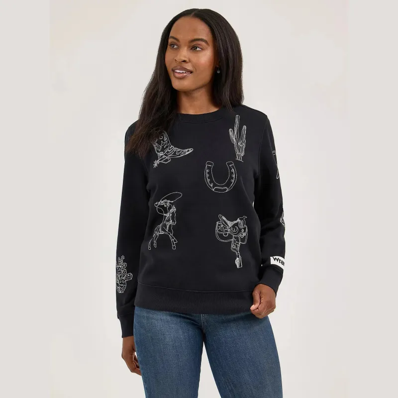 WRANGLER WOMENS ICONS PULLOVER SWEATSHIRT - BLACK sold by Bridle Path Tack Shop