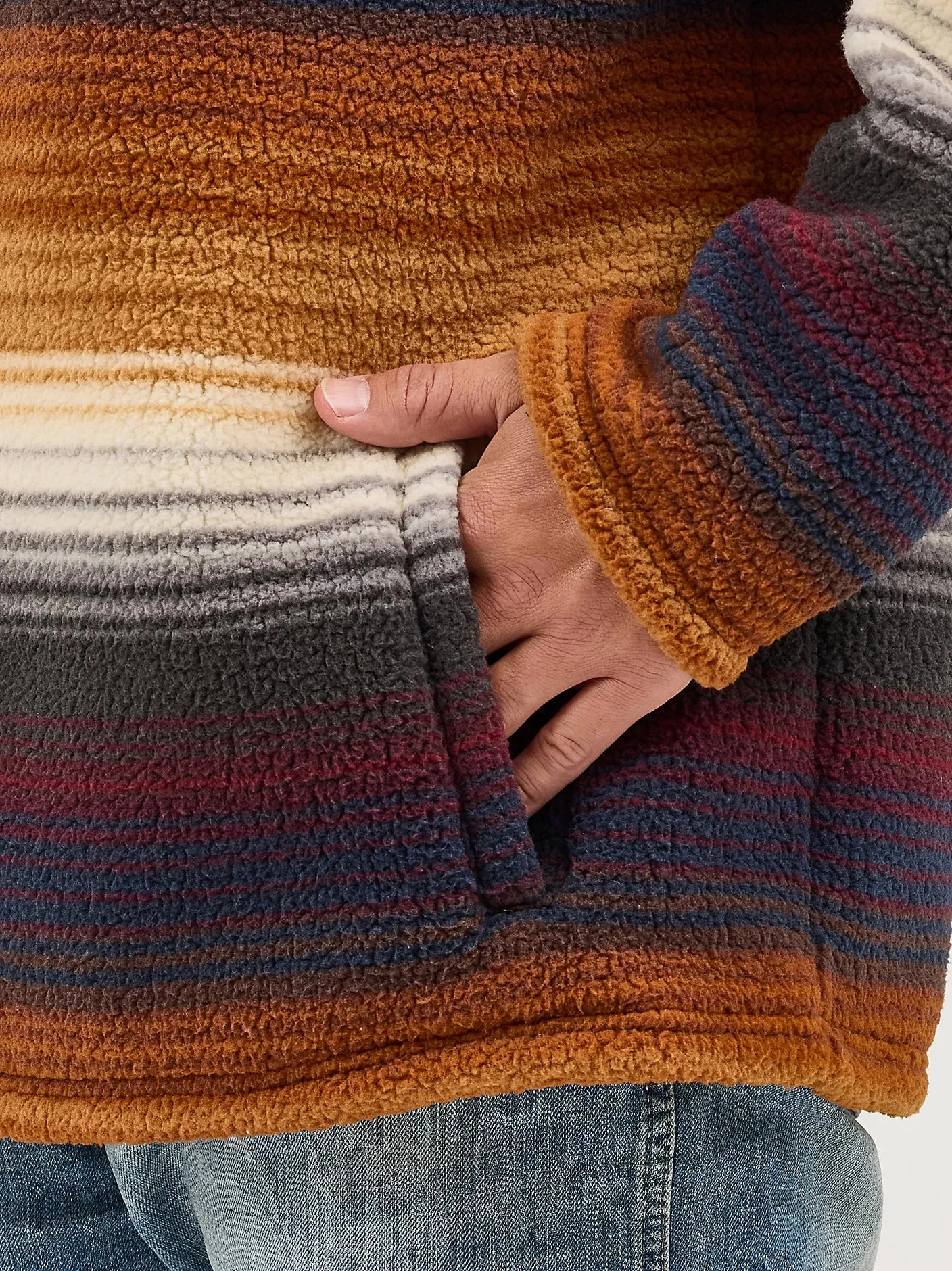 WRANGLER MENS STRIPED QUARTER ZIP SHERPA PULLOVER sold by Bridle Path Tack Shop product image thumbnail 4