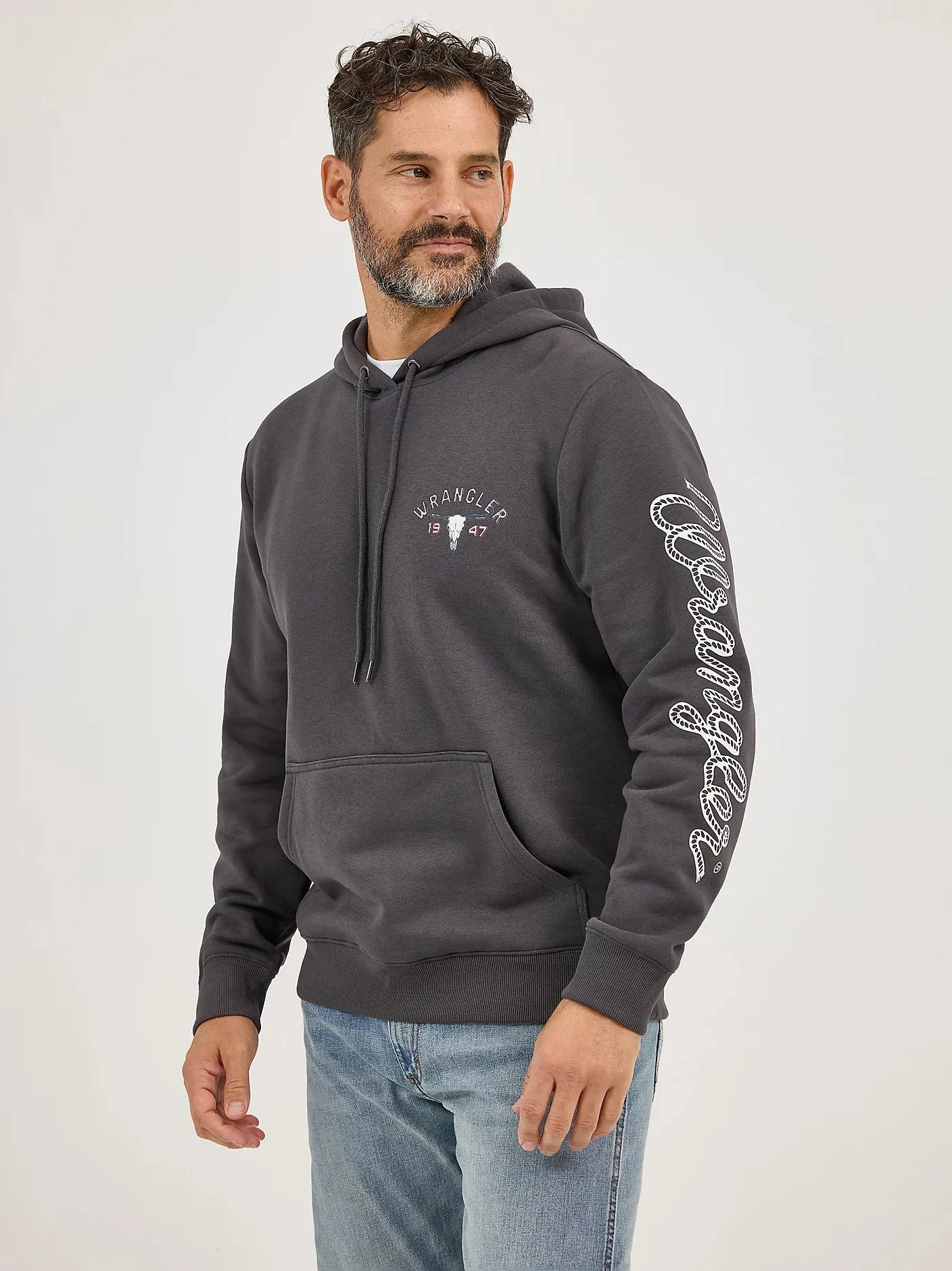 WRANGLER MENS LONG LIVE COWBOYS HOODIE - WORN GREY sold by Bridle Path Tack Shop