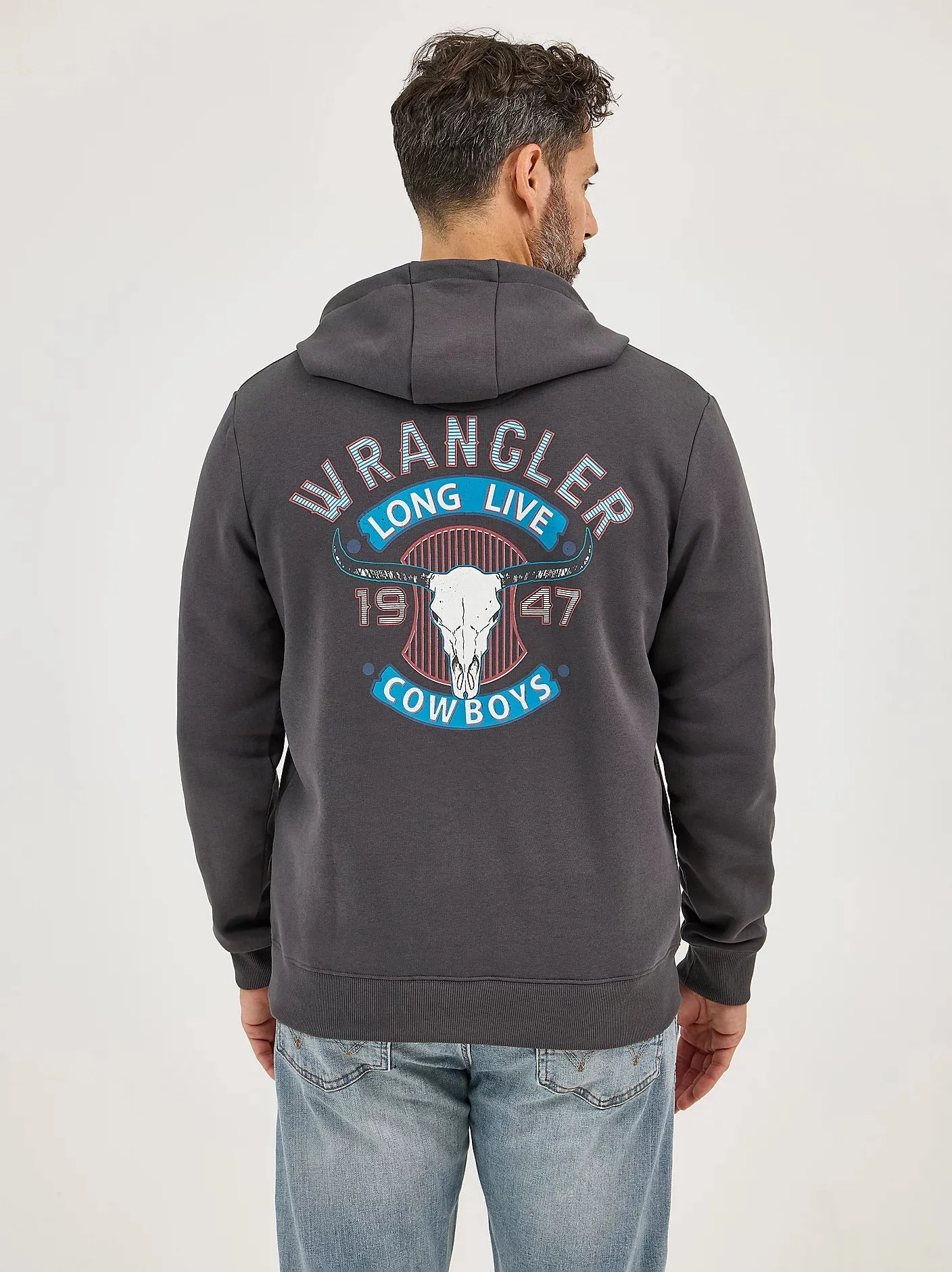 WRANGLER MENS LONG LIVE COWBOYS HOODIE - WORN GREY sold by Bridle Path Tack Shop product image thumbnail 2