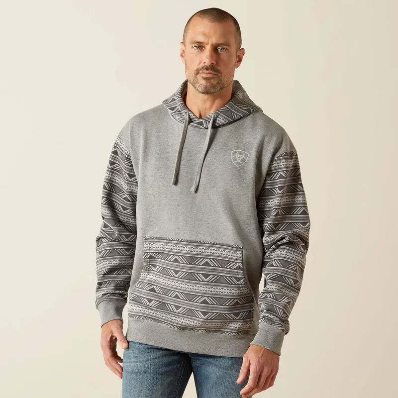 ARIAT MENS SOUTHWESTERN COLOR BLOCK HOODIE - GREY GEO SERAPE sold by Bridle Path Tack Shop