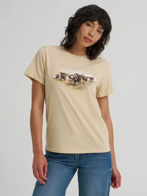 WRANGLER WOMENS WESTERN GRAPHIC TEE - BISCOTTI sold by Bridle Path Tack Shop