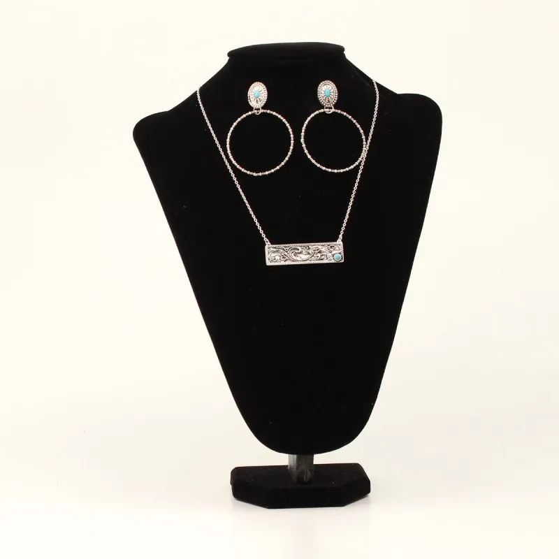 SILVER STRIKE NECKLACE AND EARRINGS SET - FLORAL PENDANT sold by Bridle Path Tack Shop