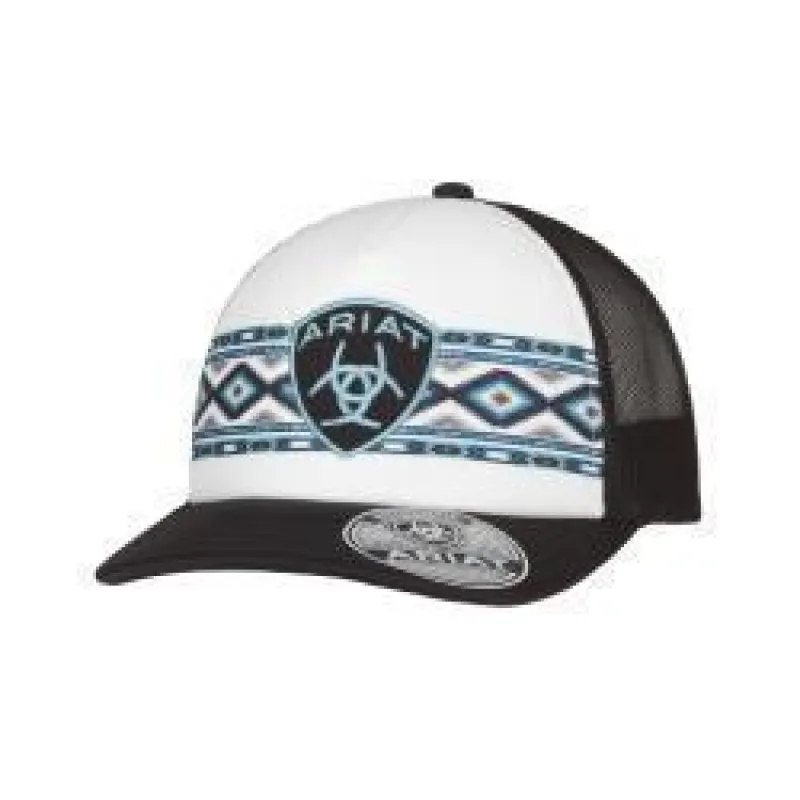 Ariat Ladies Trucker Cap Southwest Pattern Black White made by Bridle Path Tack Shop