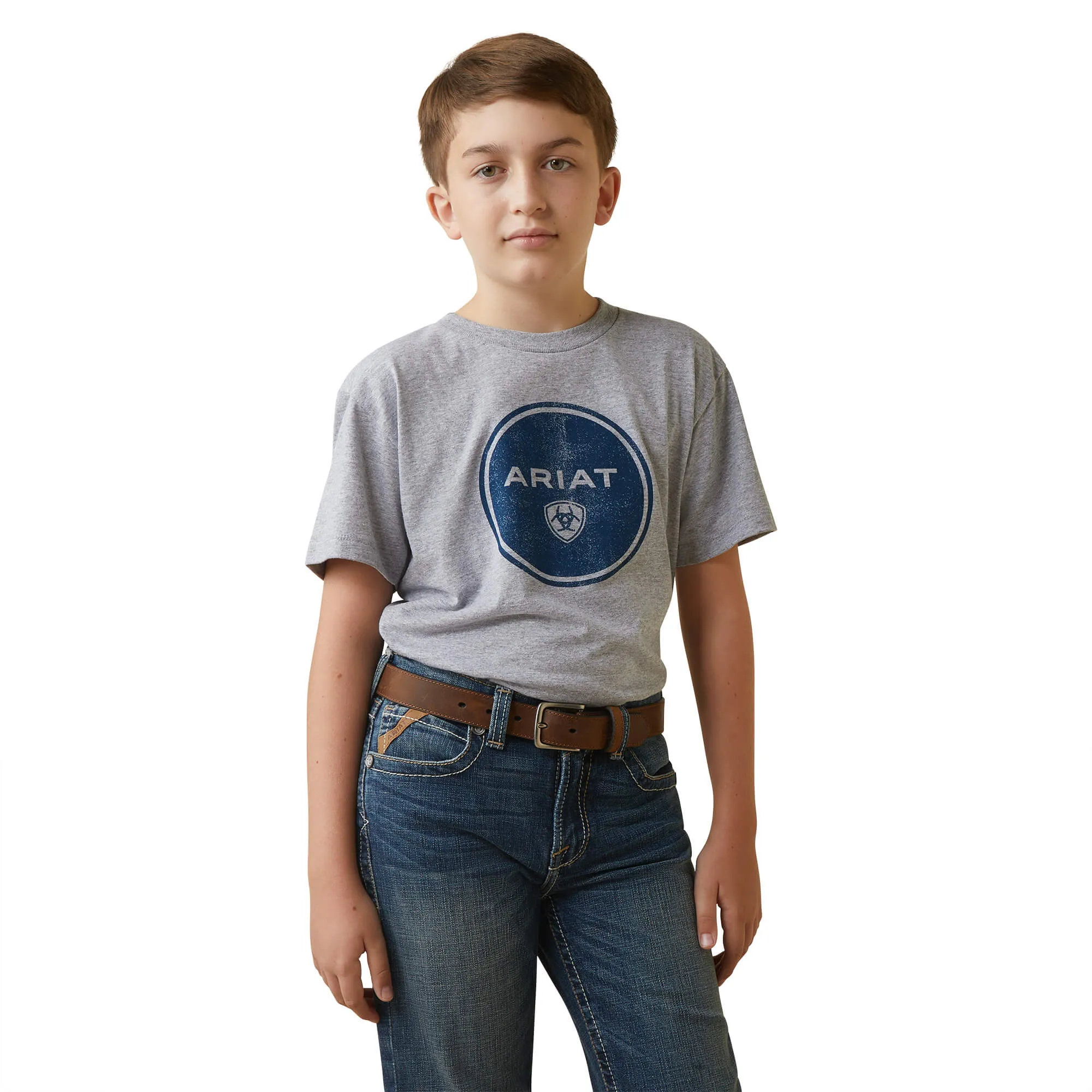 ARIAT BOYS WORN AROUND TEE - ATHLETIC HEATHER sold by Bridle Path Tack Shop