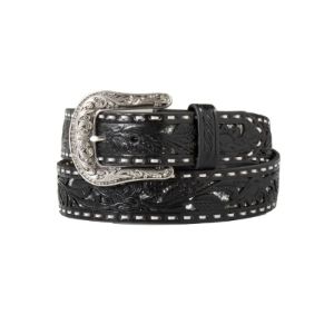 NOCONA WOMENS FLORAL EMBOSSED OVERLAY BLACK BELT sold by Bridle Path Tack Shop