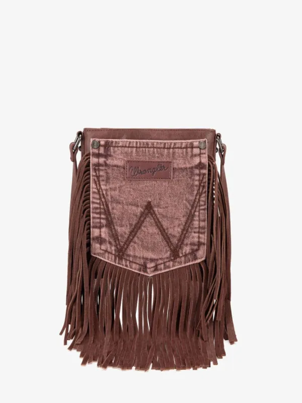WRANGLER LEATHER FRINGE JEAN DEMIN POCKET CROSSBODY BAG sold by Bridle Path Tack Shop