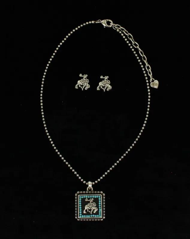 BLAZIN ROXX NECKLACE & EARRING SET - BRONC RIDER sold by Bridle Path Tack Shop