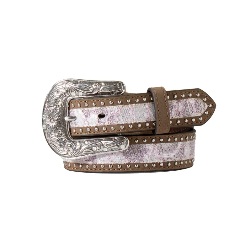 NOCONA GIRL LACE GLITTER INLAY PINK BELT sold by Bridle Path Tack Shop