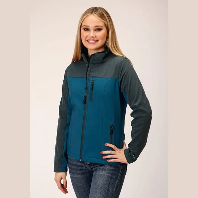 ROPER WOMENS SOFT SHELL JACKET - GREY/TEAL sold by Bridle Path Tack Shop