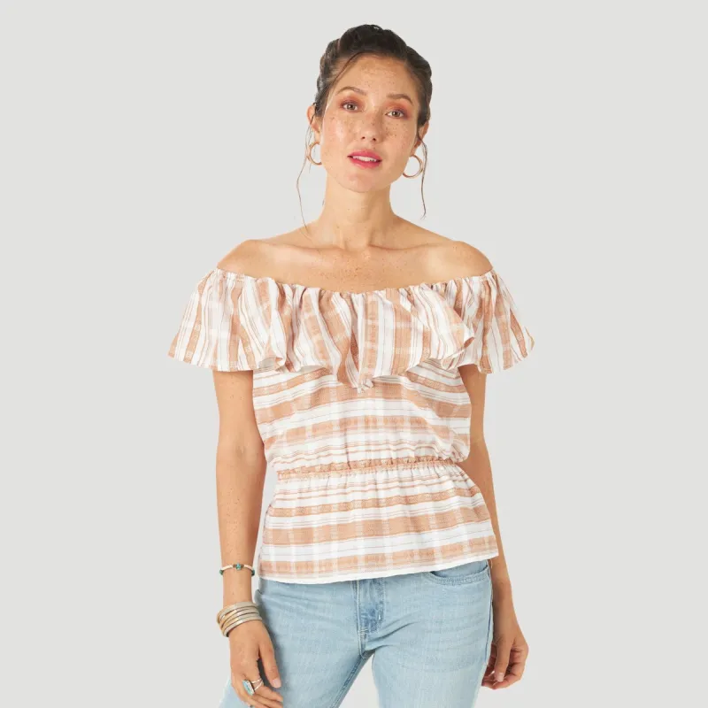 WRANGLER WOMENS WOVEN OFF SHOULDER BLOUSE sold by Bridle Path Tack Shop