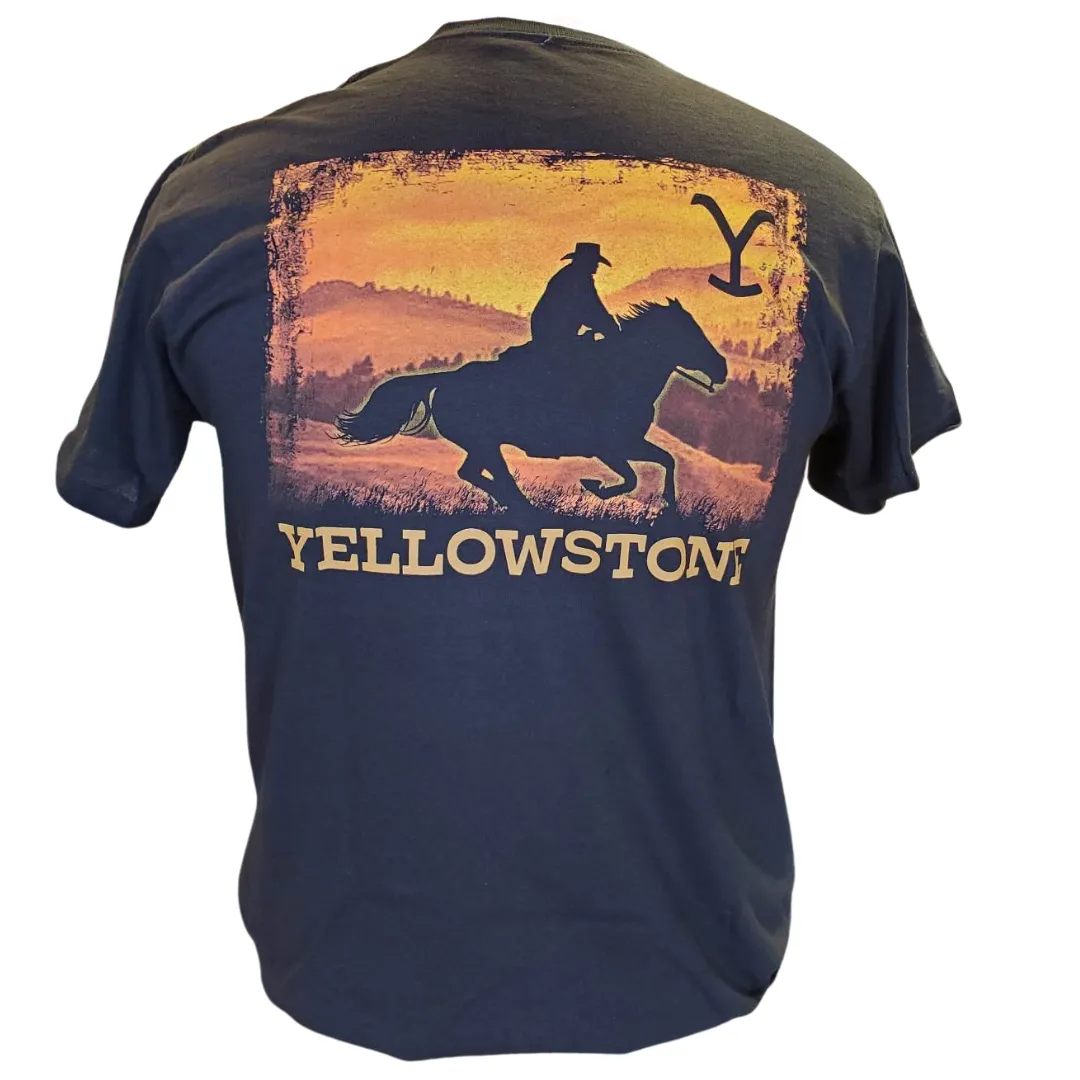 YELLOWSTONE MENS TEE - SUNSET RIDER BLACK sold by Bridle Path Tack Shop