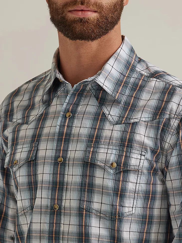WRANGLER MENS RETRO PREMIUM SNAP SHIRT - STORMY GREY sold by Bridle Path Tack Shop product image thumbnail 3