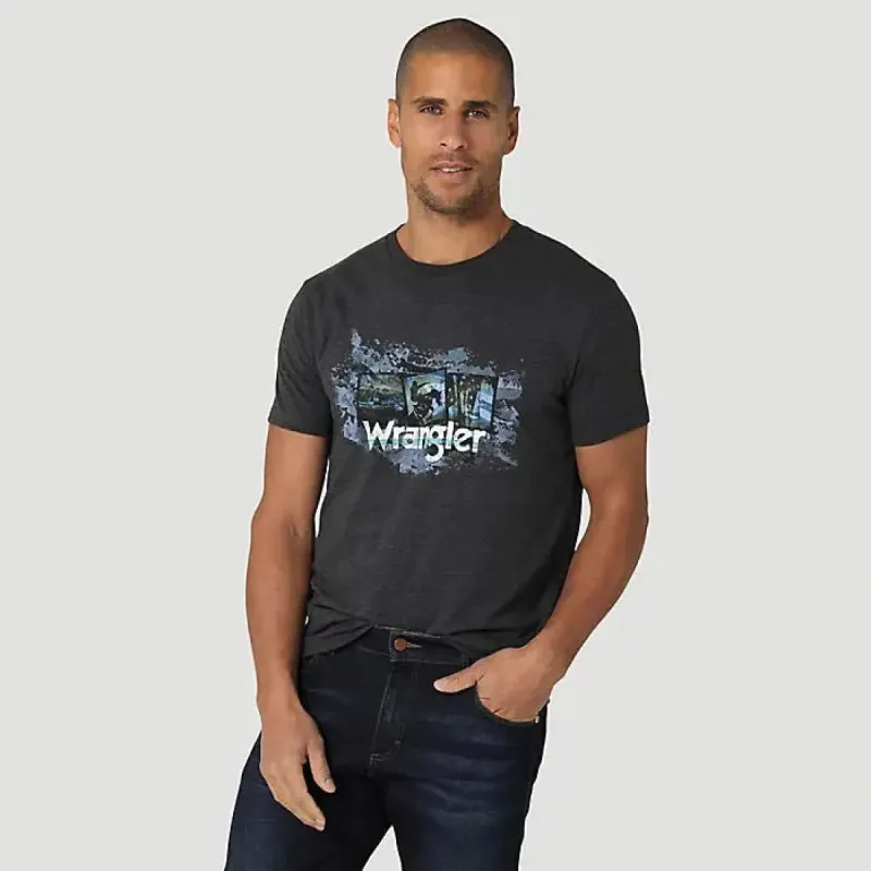 WRANGLER MENS AMERICANA PHOTOS TEE SHIRT - CAVIAR HEATHER sold by Bridle Path Tack Shop