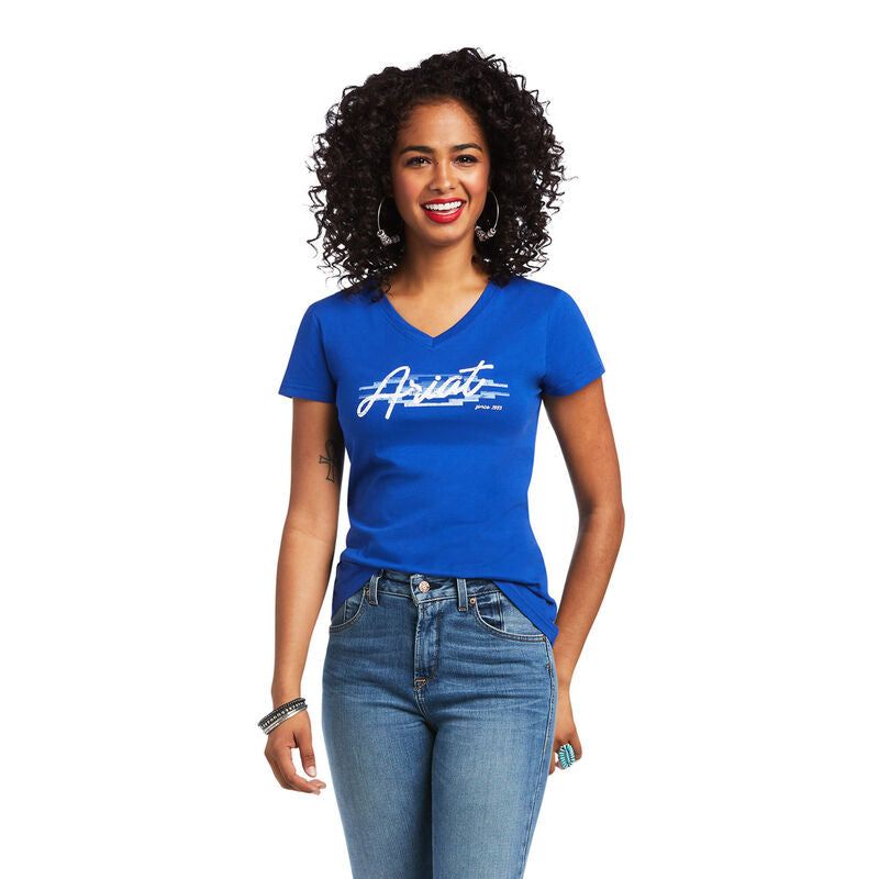 ARIAT WOMENS REAL LOGO SCRIPT TEE - MAZARINE BLUE sold by Bridle Path Tack Shop