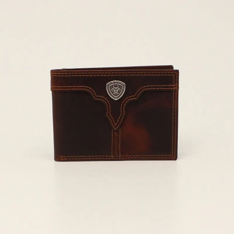 ARIAT MENS BIFOLD WALLET CENTRE BUMP SHIELD BROWN sold by Bridle Path Tack Shop