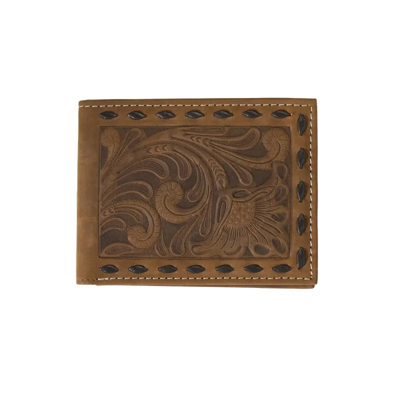 NOCONA BIFOLD WALLET FLORAL EMBOSSED BUCK LACING made by Nocona