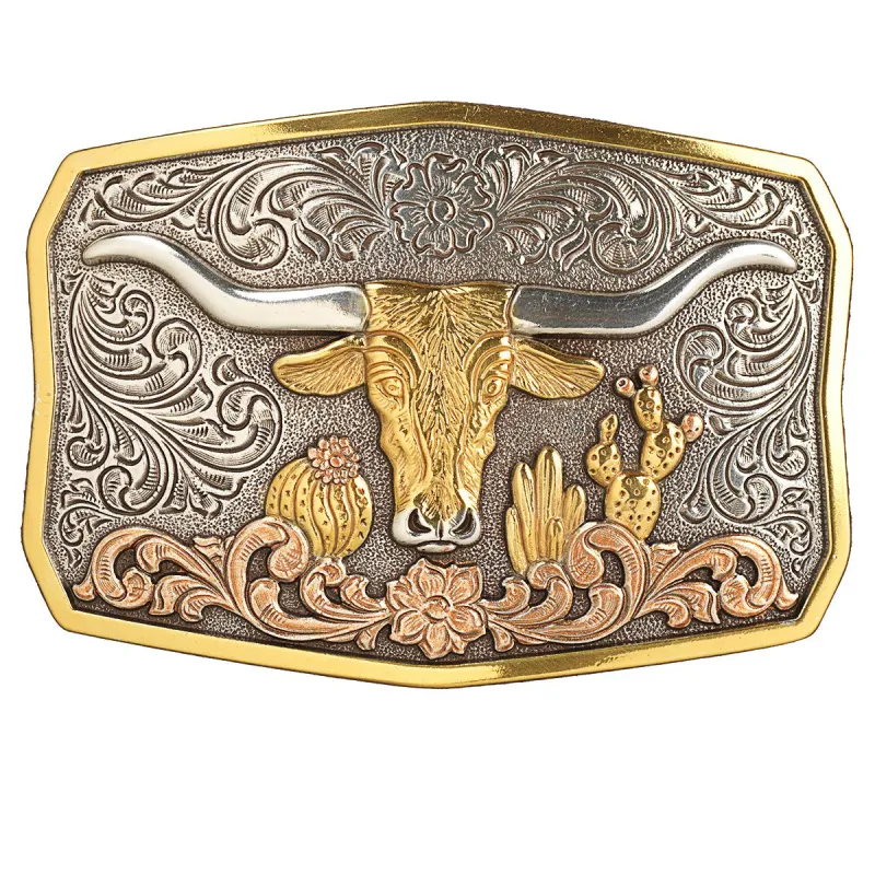 NOCONA RECTANGLE LONGHORN CACTUS ANTIQUE BUCKLE sold by Bridle Path Tack Shop